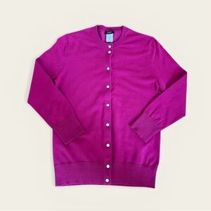 J. Crew Jackie Bright Magenta Button-Up Crewneck Cardigan